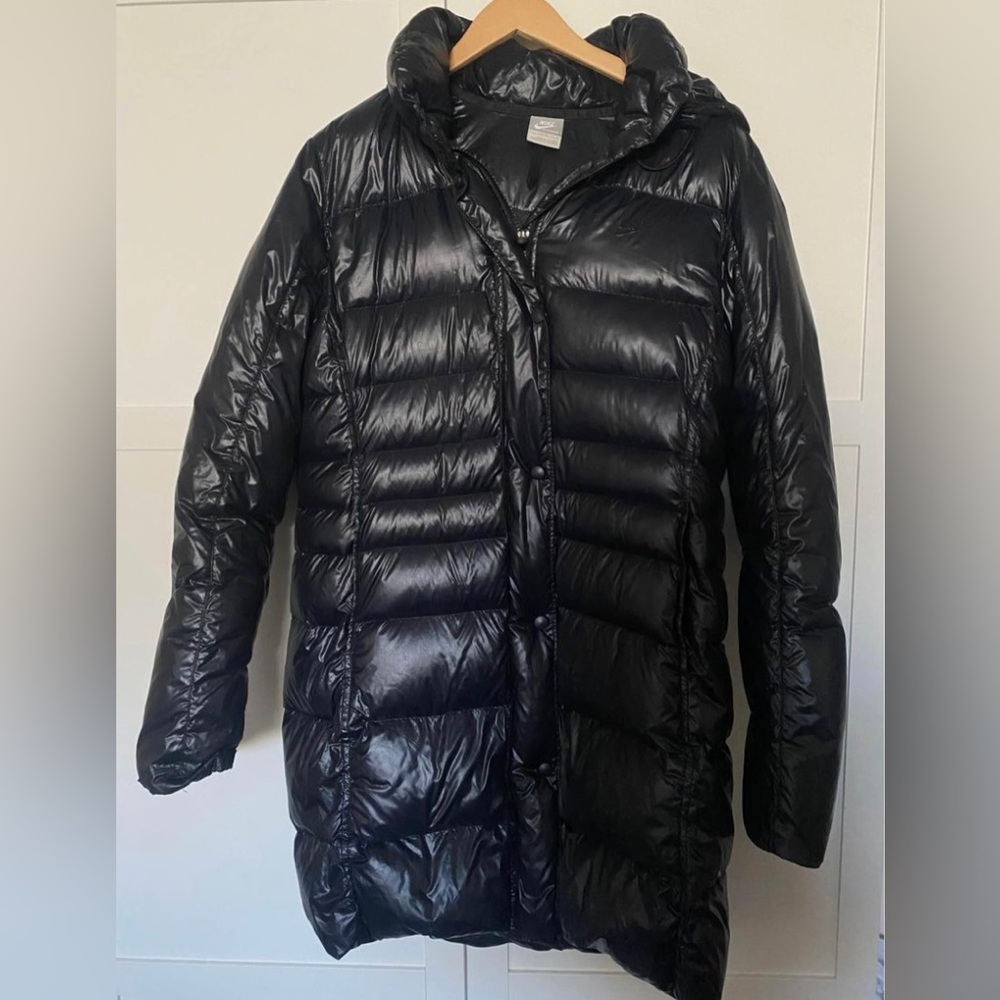 Nike sportswear down shiny black long puffer coat size large